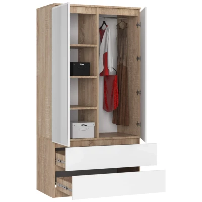 Fiókos és tükrös gardróbszekrény 90 cm LOTA - sonoma tölgy / fehér