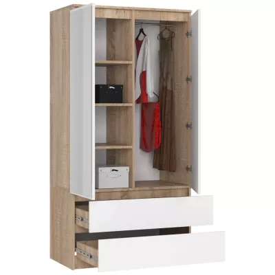 Fiókos és tükrös gardróbszekrény 90 cm LOTA - sonoma tölgy / fehér
