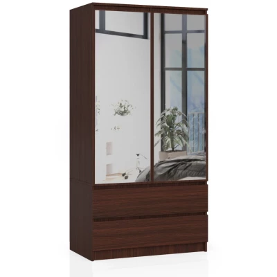 Fiókos és tükrös gardróbszekrény 90 cm LOTA - wenge