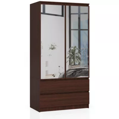 Fiókos és tükrös gardróbszekrény 90 cm LOTA - wenge