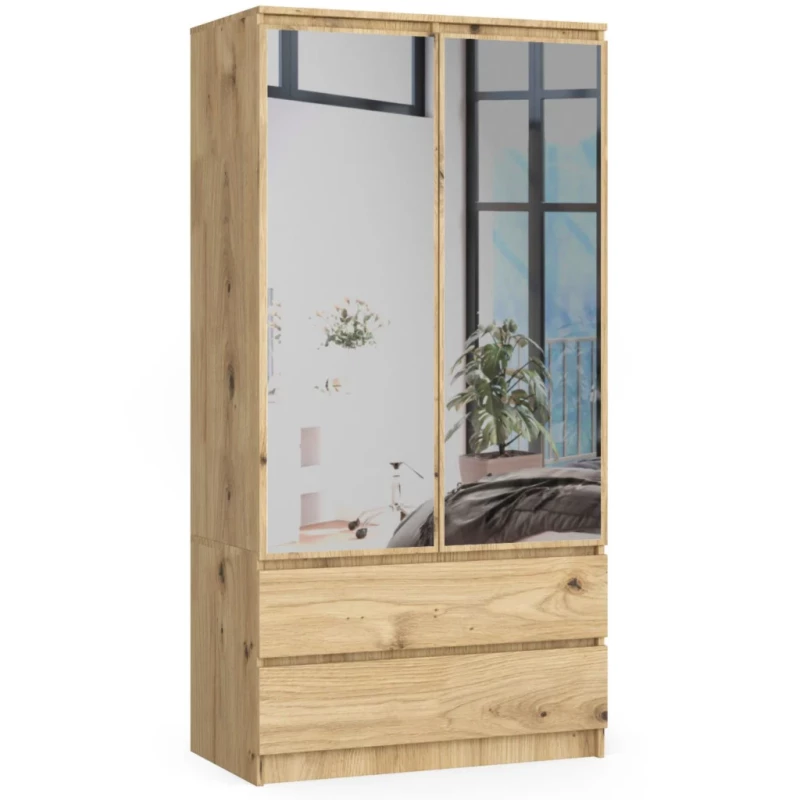 Fiókos és tükrös gardróbszekrény 90 cm LOTA - artisan tölgyfa