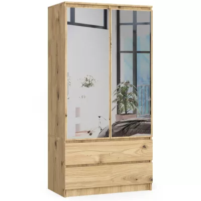 Fiókos és tükrös gardróbszekrény 90 cm LOTA - artisan tölgyfa