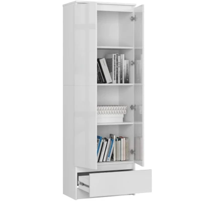 Kétajtós szekrény fiókkal 60 cm VALESTRA - fehér / fényes fehér