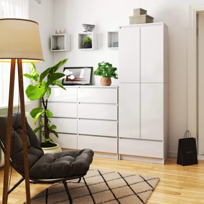 Kétajtós szekrény fiókkal 60 cm VALESTRA - fehér / fényes fehér