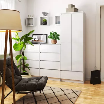 Kétajtós szekrény fiókkal 60 cm VALESTRA - fehér / fényes fehér