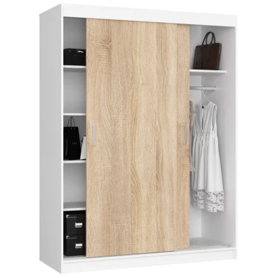 Tágas gardrób 150 cm VALESTRA - fehér / sonoma tölgy