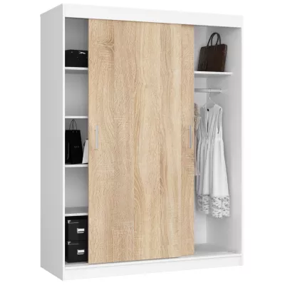 Tágas gardrób 150 cm VALESTRA - fehér / sonoma tölgy