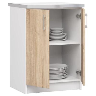 TRIVORA kétajtós alsó szekrény - szélesség 60 cm, fehér / sonoma tölgy