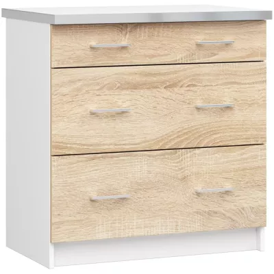 TRIVORA fiókos szekrény - szélesség 80 cm, fehér / sonoma tölgyfa