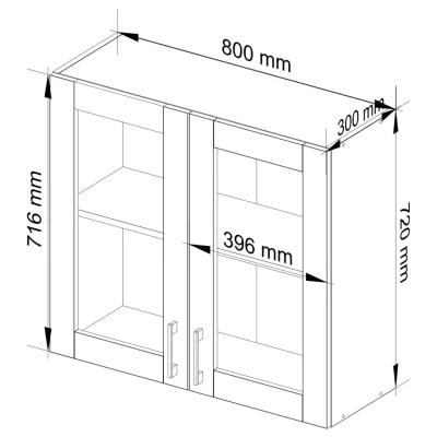 Felső kétajtós vitrines szekrény TRIVORA - szélesség 80 cm, fehér / sonoma tölgy