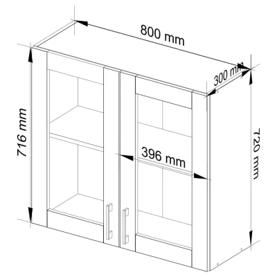 Felső kétajtós vitrines szekrény TRIVORA - szélesség 80 cm, fehér / sonoma tölgy
