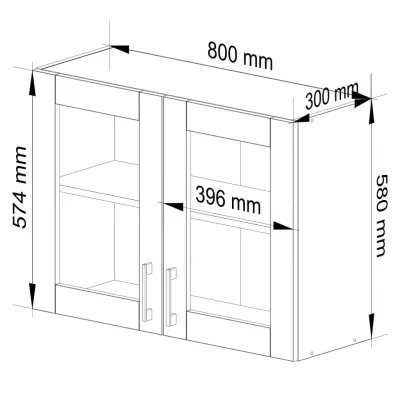 TRIVORA felső vitrines szekrény - szélesség 80 cm, fehér / sonoma tölgyfa