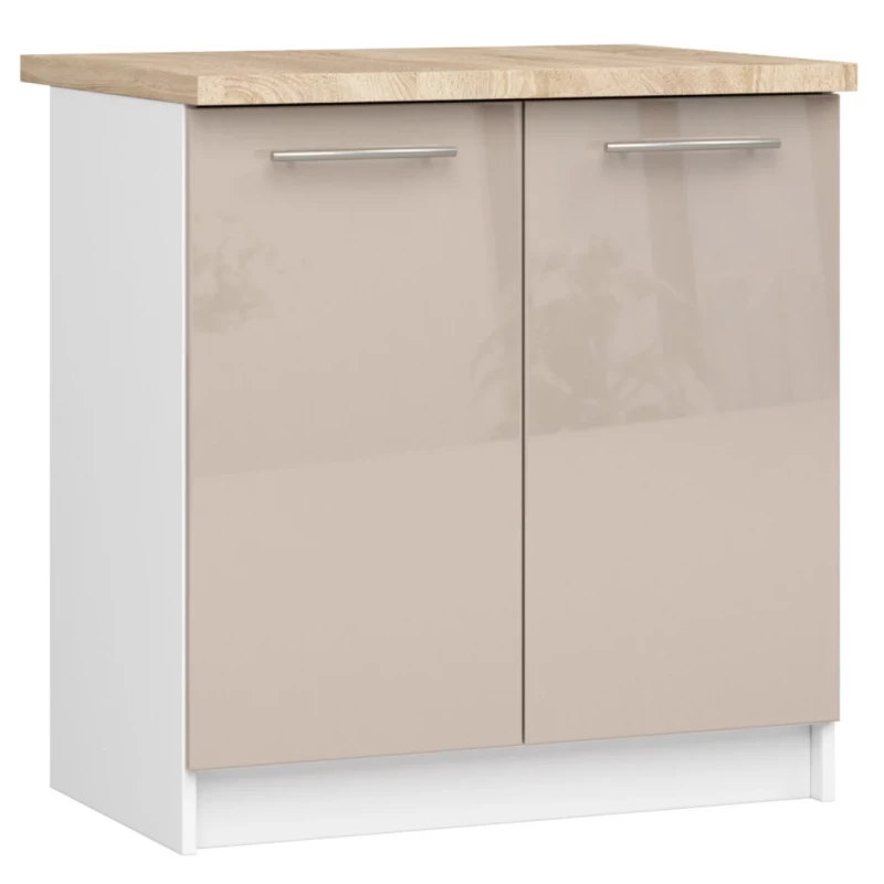 Alsó konyhaszekrény 80 cm VERMINA - fehér / cappuccino fényes felületű