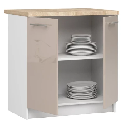 Alsó konyhaszekrény 80 cm VERMINA - fehér / cappuccino fényes felületű