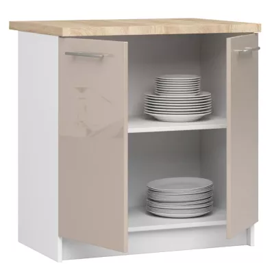 Alsó konyhaszekrény 80 cm VERMINA - fehér / cappuccino fényes felületű