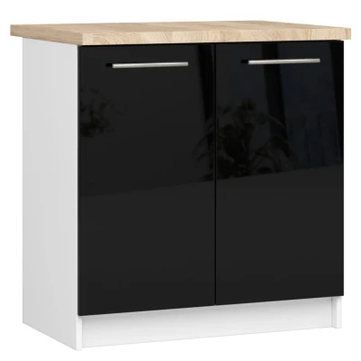 Alsó konyhaszekrény 80 cm VERMINA - fehér / fekete fényes felületű