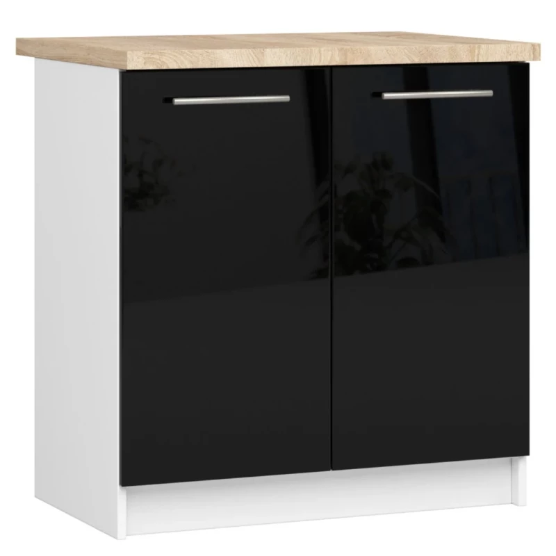 Alsó konyhaszekrény 80 cm VERMINA - fehér / fekete fényes felületű