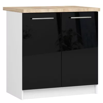 Alsó konyhaszekrény 80 cm VERMINA - fehér / fekete fényes felületű