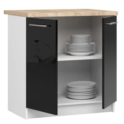 Alsó konyhaszekrény 80 cm VERMINA - fehér / fekete fényes felületű