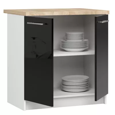 Alsó konyhaszekrény 80 cm VERMINA - fehér / fekete fényes felületű