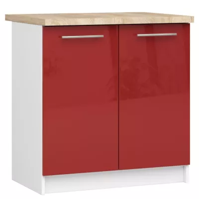 Alsó konyhaszekrény 80 cm VERMINA - fehér / piros fényes felülettel