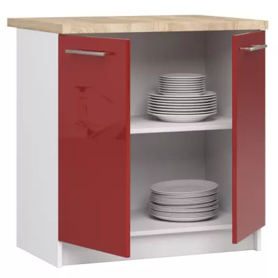 Alsó konyhaszekrény 80 cm VERMINA - fehér / piros fényes felülettel