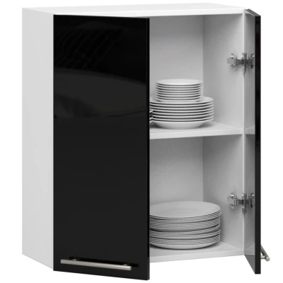 Felső konyhaszekrény 60 cm VERMINA - fehér / fekete fényes felületű