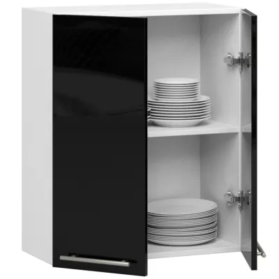 Felső konyhaszekrény 60 cm VERMINA - fehér / fekete fényes felületű