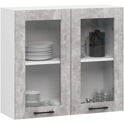 Felső vitrines szekrény 80 cm VERMINA - fehér / beton