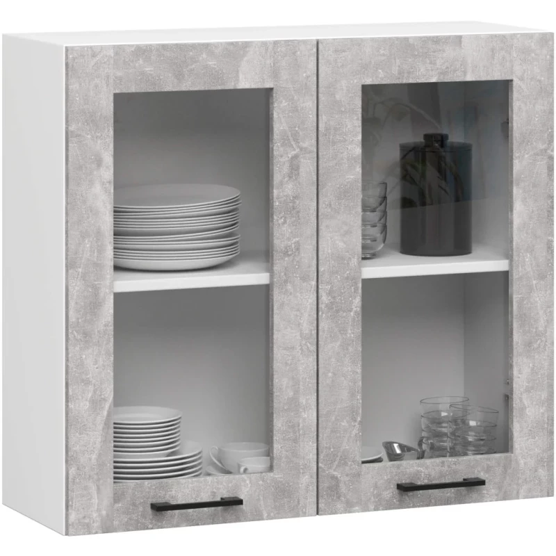 Felső vitrines szekrény 80 cm VERMINA - fehér / beton