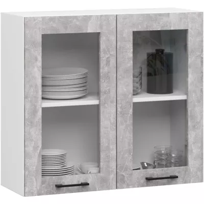 Felső vitrines szekrény 80 cm VERMINA - fehér / beton