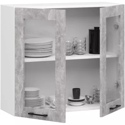 Felső vitrines szekrény 80 cm VERMINA - fehér / beton
