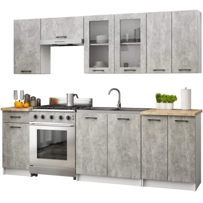 Felső vitrines szekrény 80 cm VERMINA - fehér / beton