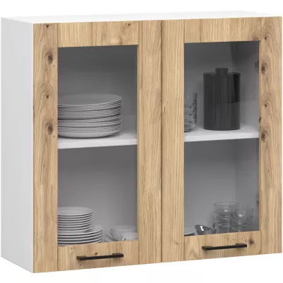 Felső vitrines szekrény 80 cm VERMINA - fehér / artisan tölgy