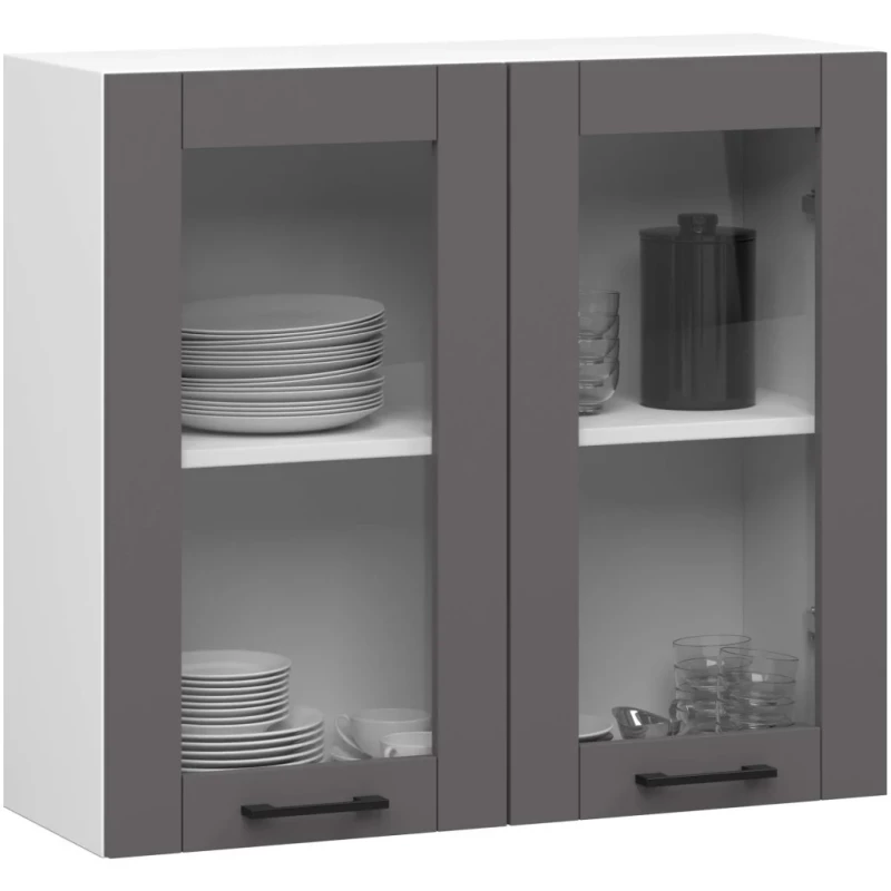 Felső vitrines szekrény 80 cm VERMINA - fehér / szürke