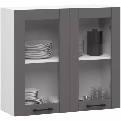 Felső vitrines szekrény 80 cm VERMINA - fehér / szürke