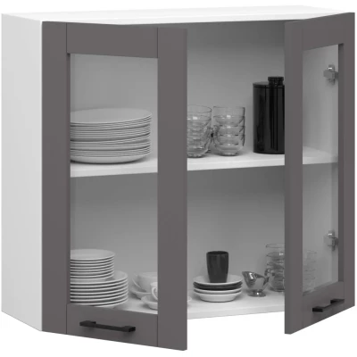 Felső vitrines szekrény 80 cm VERMINA - fehér / szürke