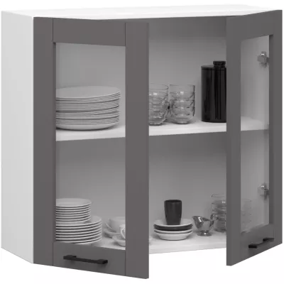 Felső vitrines szekrény 80 cm VERMINA - fehér / szürke