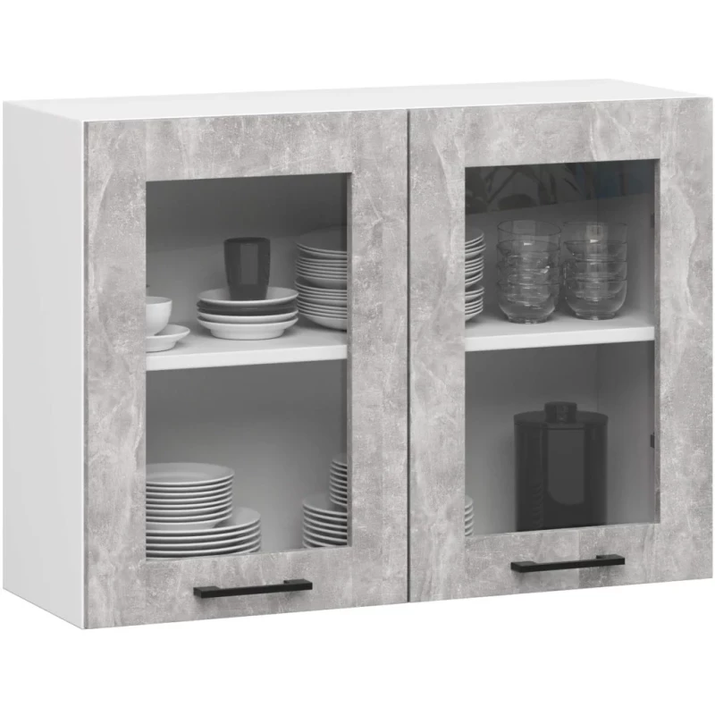 Fali vitrinek 80 cm VERMINA - fehér / beton