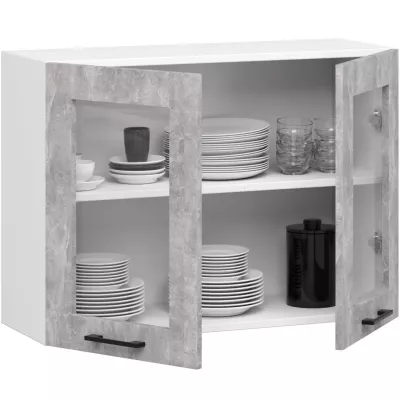 Fali vitrinek 80 cm VERMINA - fehér / beton
