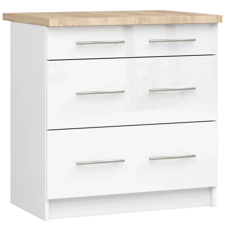 Konyhaszekrény fiókokkal 80 cm VERMINA - fehér / fényes fehér