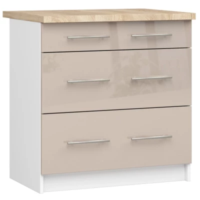 Konyhaszekrény fiókokkal 80 cm VERMINA - fehér / cappuccino fényes felületű