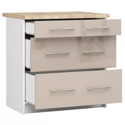 Konyhaszekrény fiókokkal 80 cm VERMINA - fehér / cappuccino fényes felületű