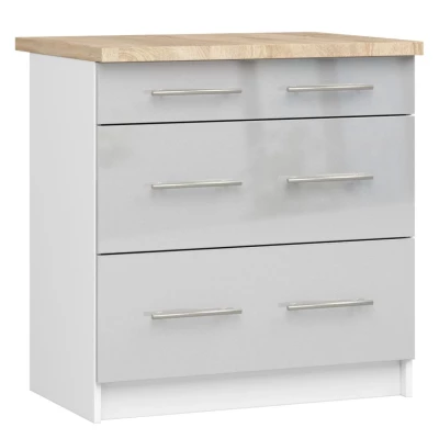 Konyhaszekrény fiókokkal 80 cm VERMINA - fehér / fényes világosszürke