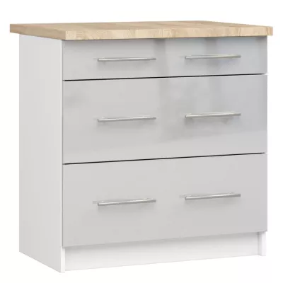 Konyhaszekrény fiókokkal 80 cm VERMINA - fehér / fényes világosszürke