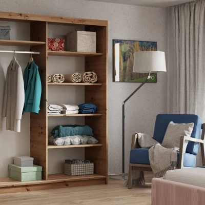 Kétajtós tükrös gardróbszekrény 160 cm SKRONA - kézműves tölgyfa