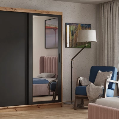 Kétajtós szekrény tükörrel 100 cm SKRONA - kézműves tölgy / fekete