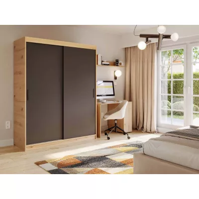 Gardróbszekrény tolóajtókkal 120 cm WARDIO - kézműves tölgy / fekete