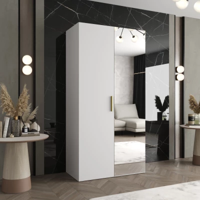 HELMA 2 tükörrel ellátott ruhásszekrény 100 cm - fehér / arany fogantyú