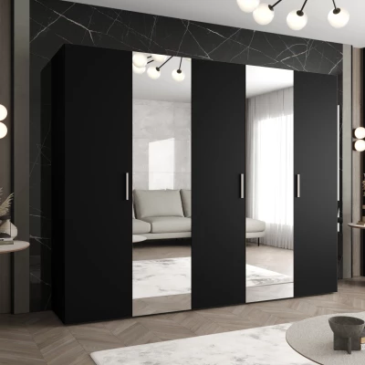 HELMA 2 tükrös gardróbszekrény 250 cm - fekete / ezüst fogantyúk